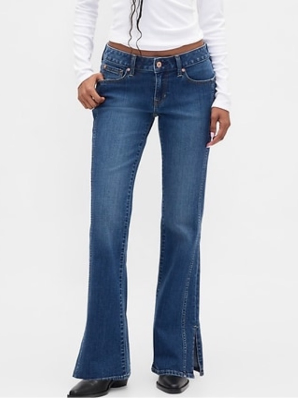 Gap Reissued Archival Low Rise Long & Lean Jeans Dark Wash Split Ankle 28R 8